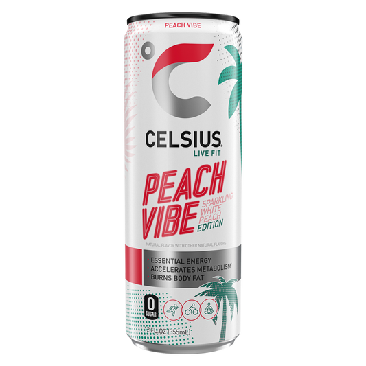 CELSIUS Sparkling Peach Vibe, Essential Energy Drink 12oz Can