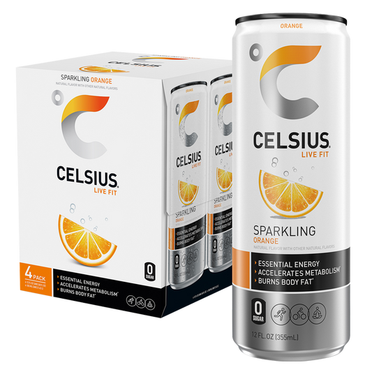 CELSIUS Sparkling Orange, Essential Energy Drink, 4 Pack 12oz Can